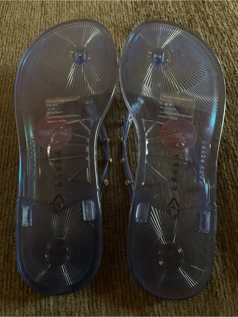 Katy Perry Clear Blue Jelly Stud Thong Sandals - Picture 6 of 7
